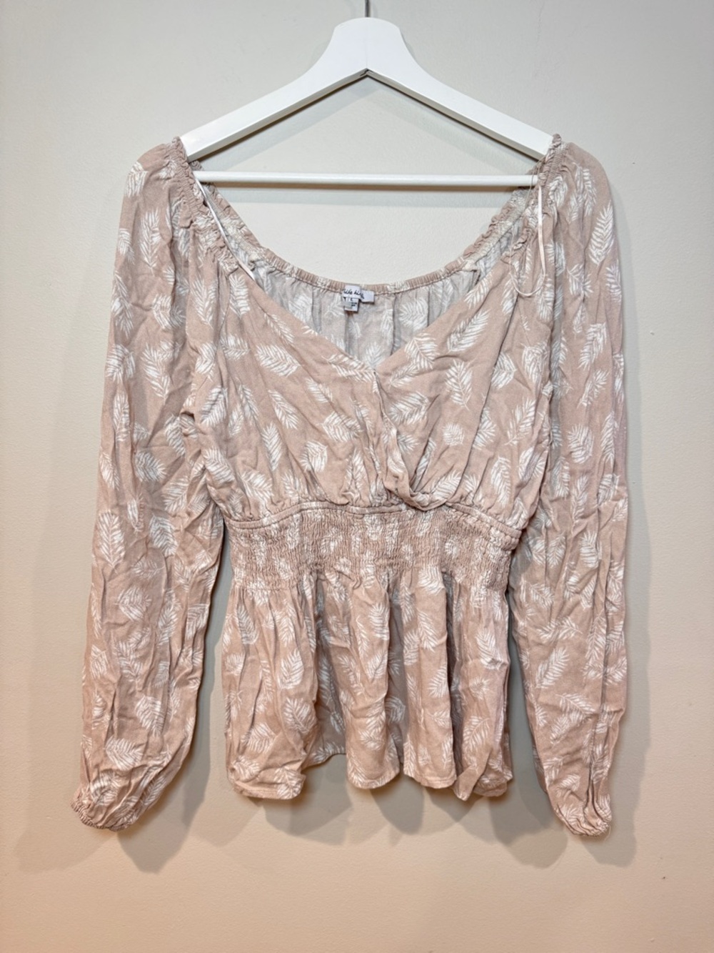 Women’s Smocked Floral Blouse Size Large Long Sleeve Boho Top